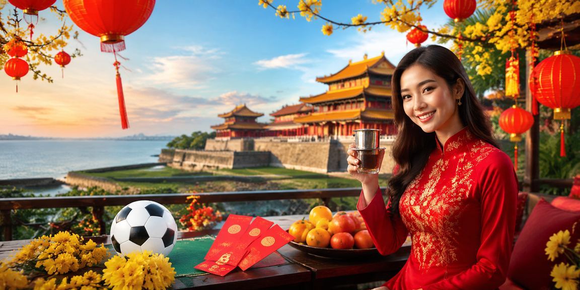 Cô gái Huế xem kết quả cá cược thể thao trên điện thoại bên ly cà phê